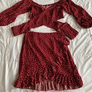 Two piece red and white polka dot set